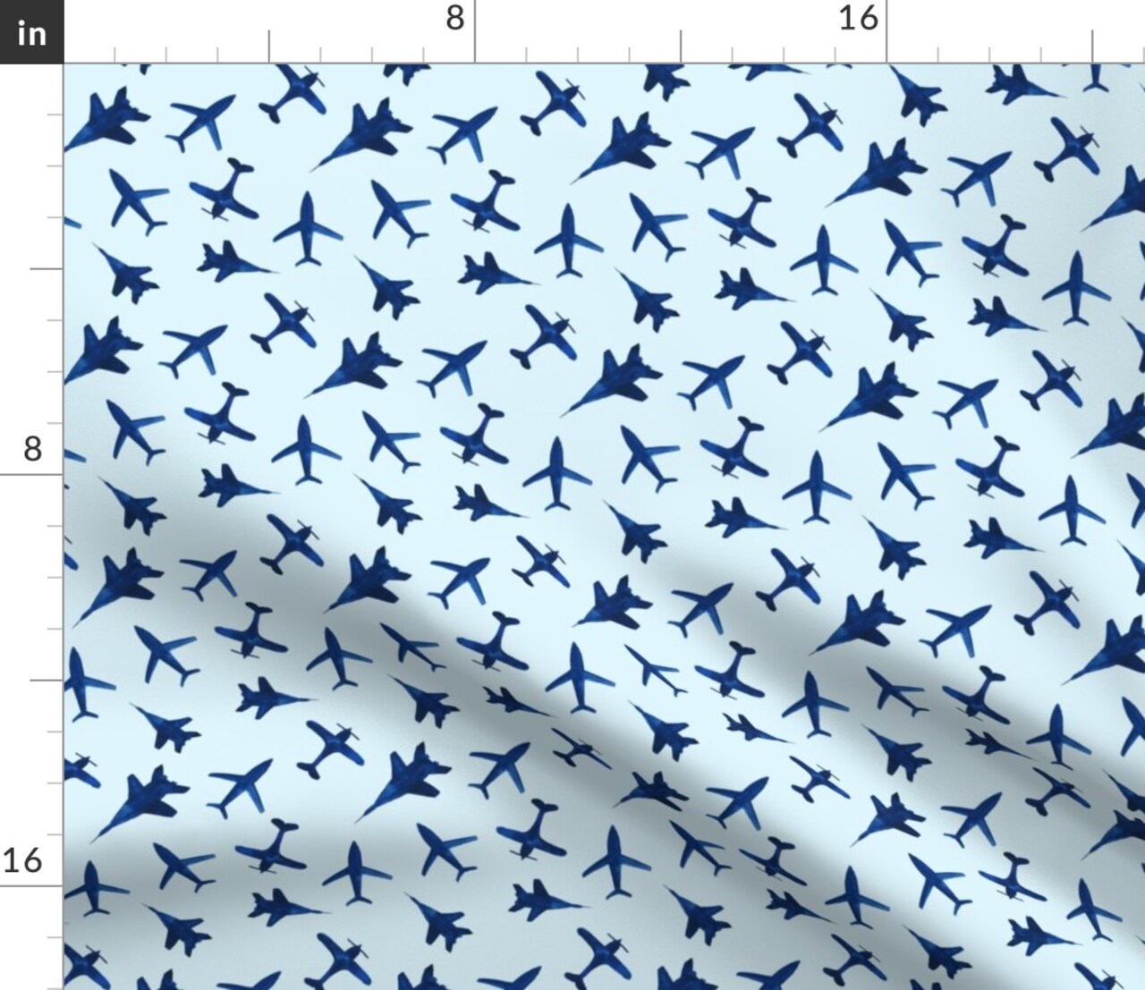 Watercolor Airplanes Blue Airplane Aviation Transport Boy Kids Custom Printed Fabric by Spoonflower Various Fabrics by the Yard or Fat Quarter